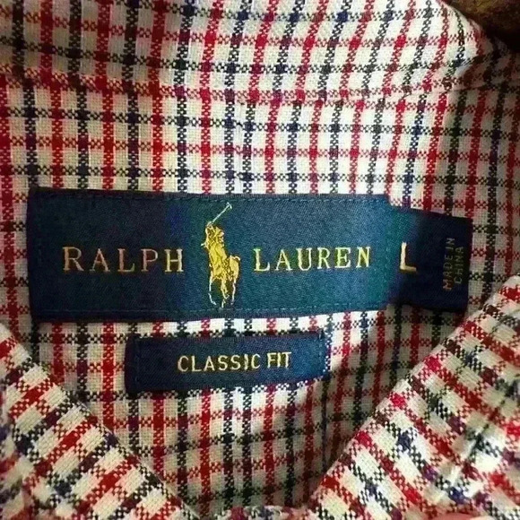 Ralph Lauren Classic Fit Red, White and Blue Check button Down shirt Sz L - Picture 4 of 6